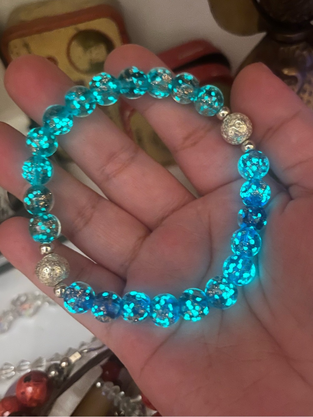 Firefly glass stretch beaded bracelet 2 set